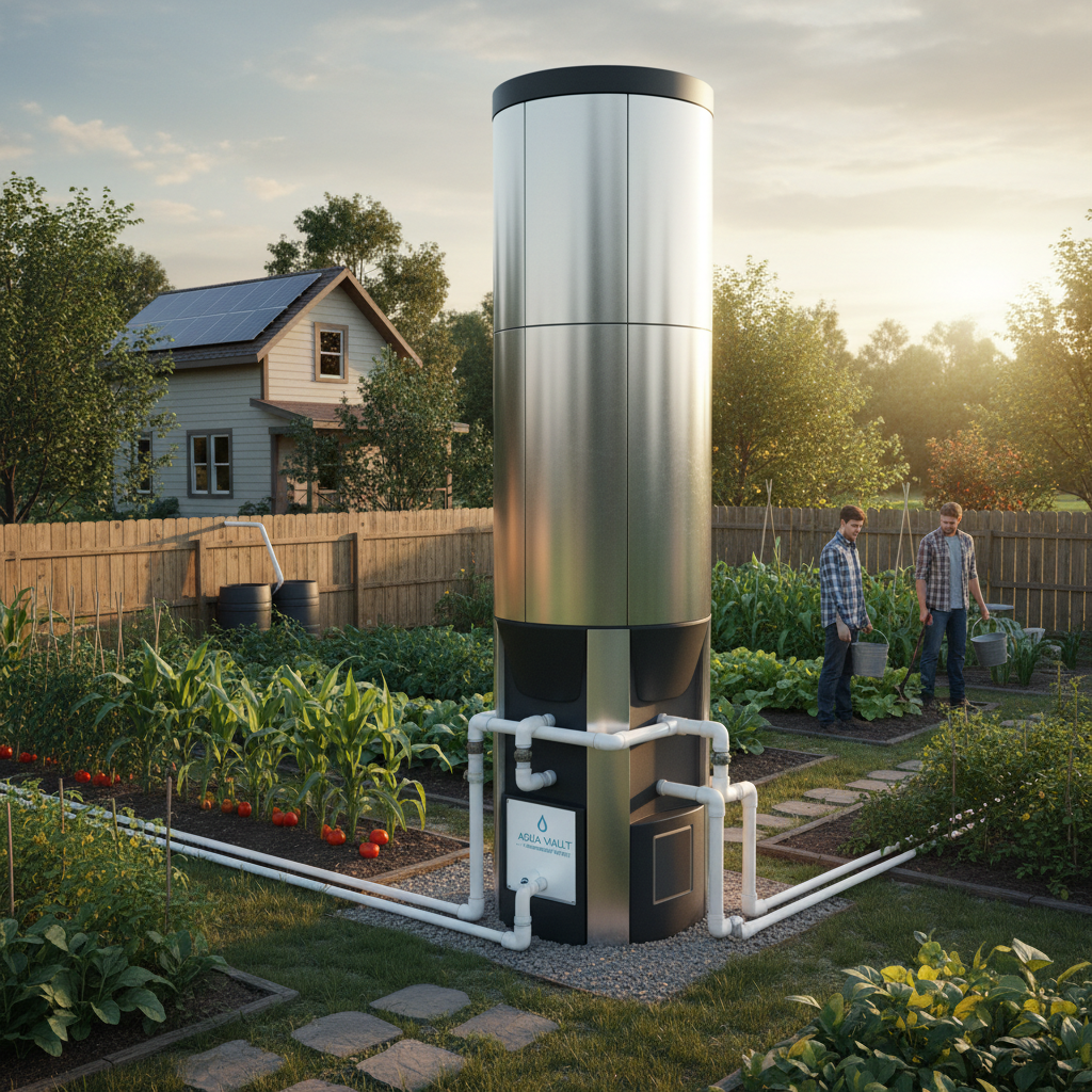 Aqua Tower water storage system in backyard