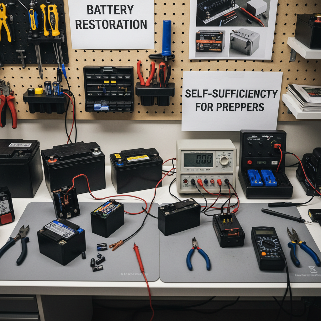 Battery reconditioning workshop with tools